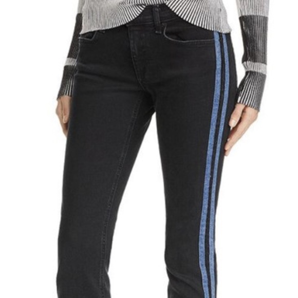 Rag & Bone Dre Track Stripe Ankle Slim Boyfriend Jeans in Stone Black Size 26 - Picture 1 of 6
